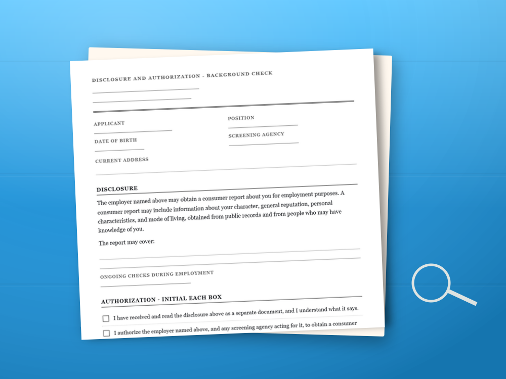 The background check consent template document staged on a desk