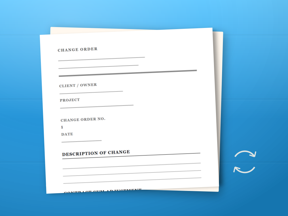 The change order template document staged on a desk