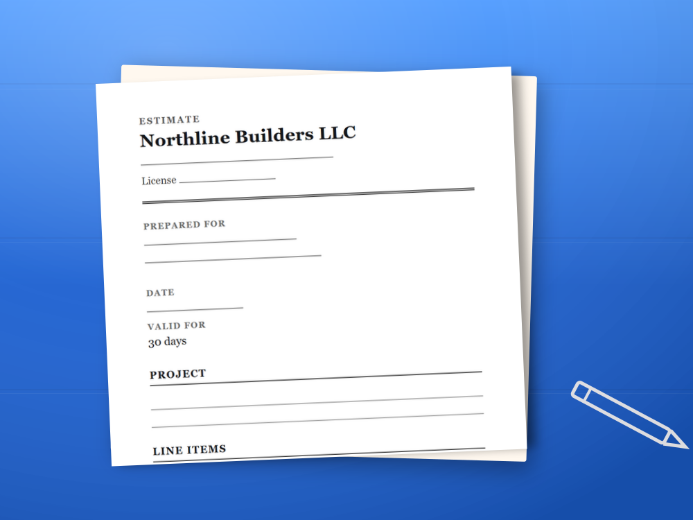 The construction estimate template document staged on a desk