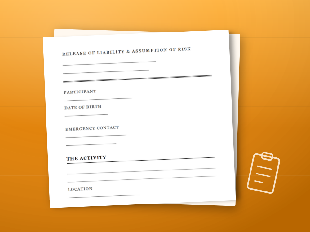 The liability waiver template document staged on a desk
