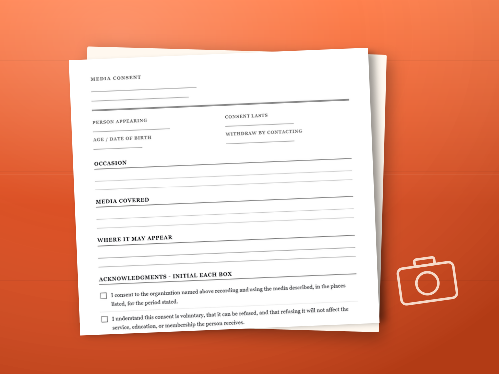 The media consent template document staged on a desk