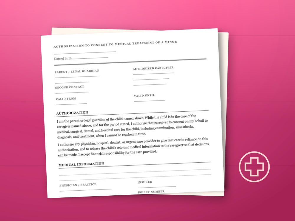 The medical consent template document staged on a desk