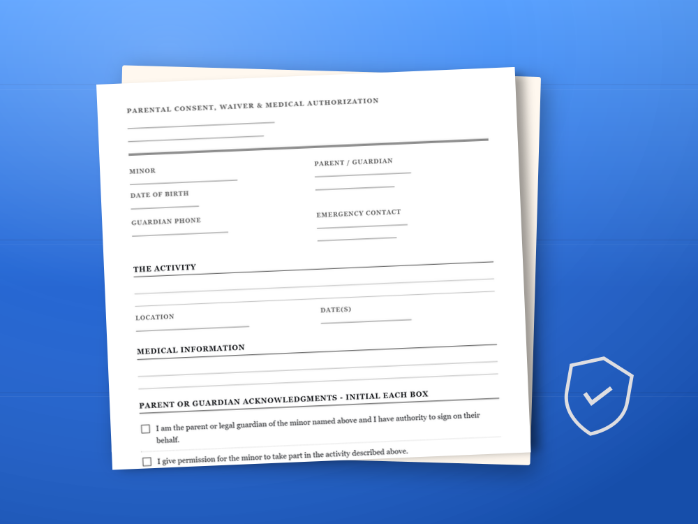 The minor waiver template document staged on a desk