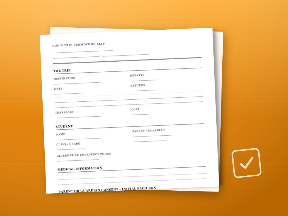 The permission slip template document staged on a desk