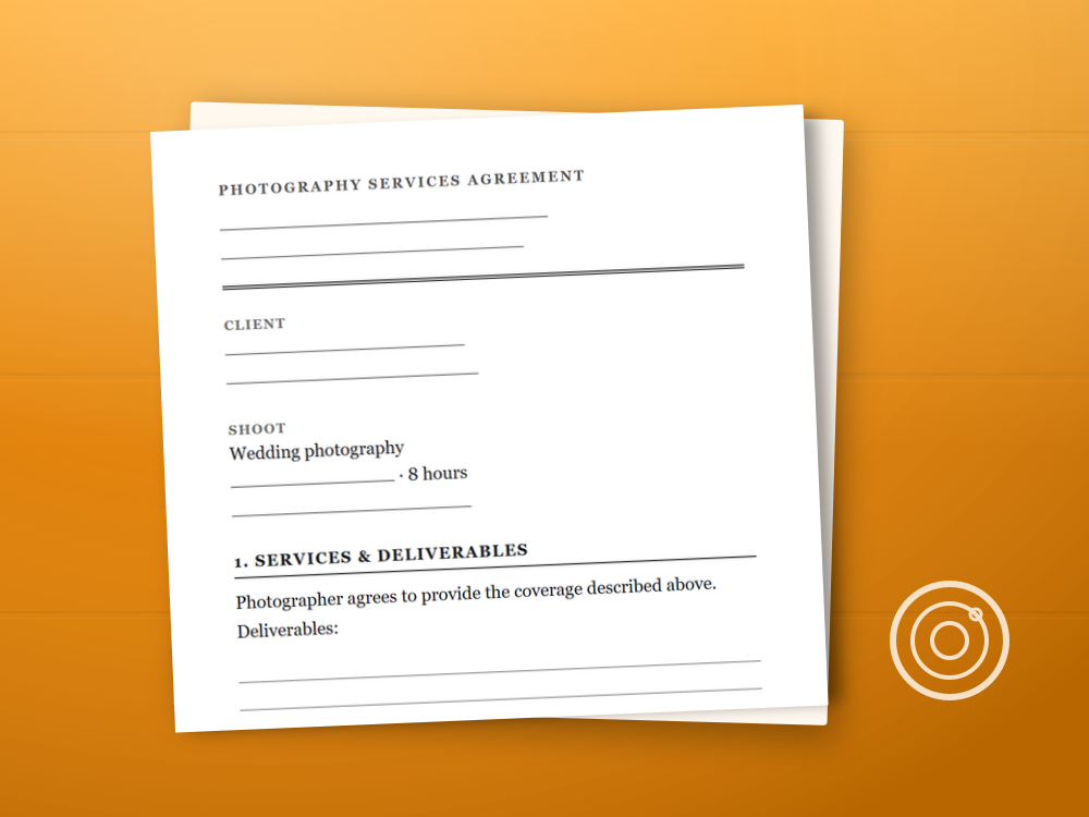 The photography contract template document staged on a desk