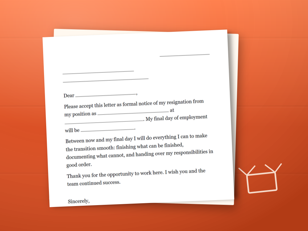 The resignation letter template document staged on a desk