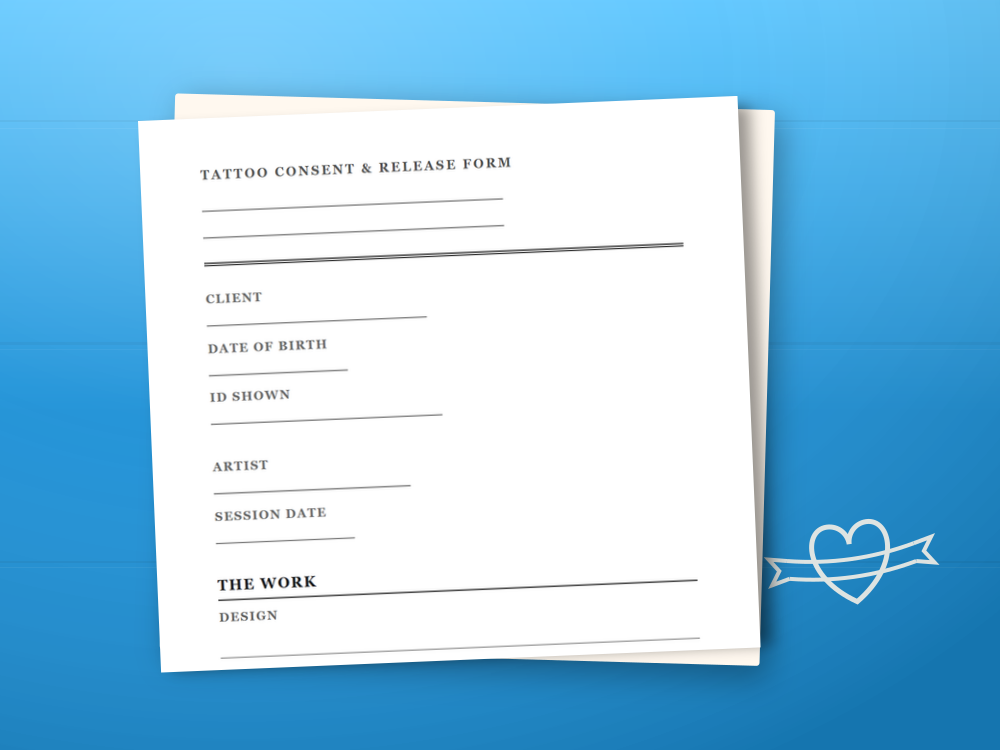 The tattoo consent form template document staged on a desk