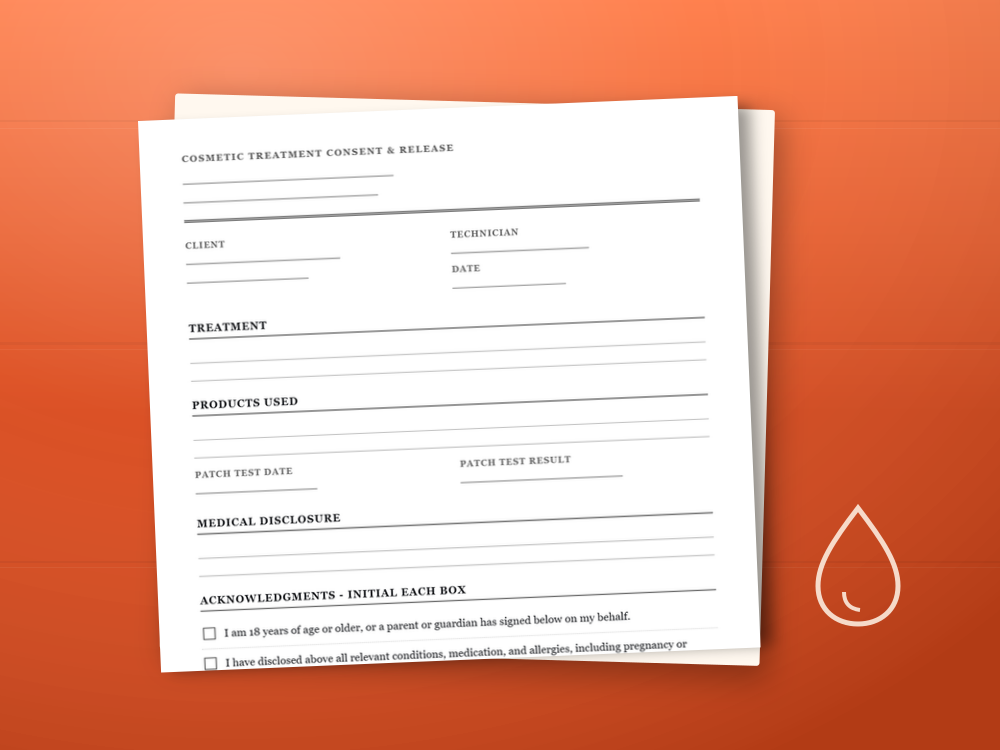 The treatment consent template document staged on a desk